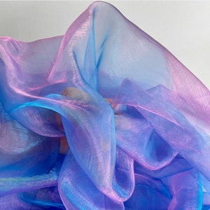 Blue Purple  Ombre Organza Fabric, Organza Fabric with Gradient Color, for Cosplay, Fashion Design, Prom Gown, Headband