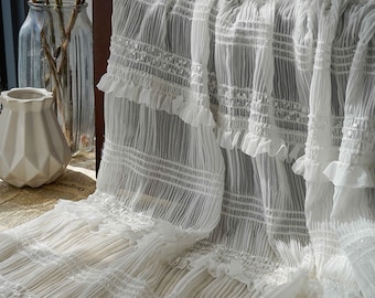 Pleated Chiffon Fabric Ruffle Lace Fabric with Shiny Thread Embroidery Striped Embroidery Fabric for Bridal Wedding Dress Skirt Curtain