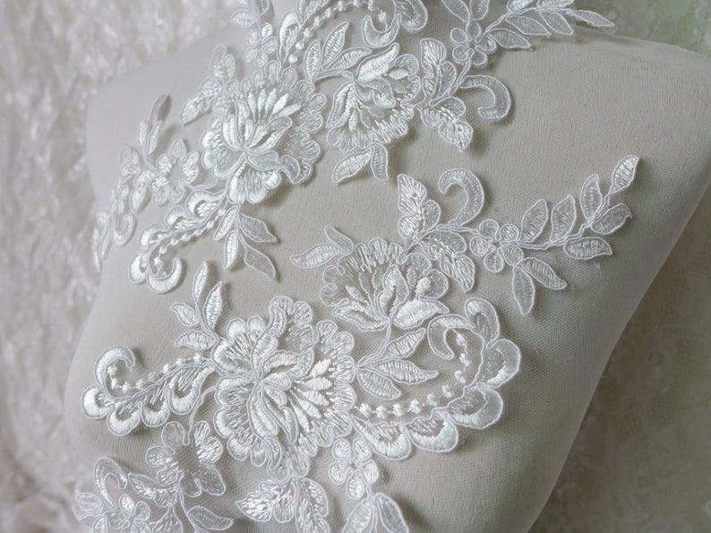 Bridal Lace Applique in Ivory with Rose Flower Motif for Weddings, Veils, Hats, Clothing image 5