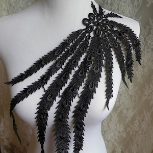 Black venise lace applique for wedding, lace jewelry, gown, costumes, sewing
