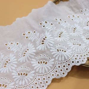 100% Cotton lace trim retro style floral scalloped lace trim by the yard 7.8&quot; wide sewing lace supplies embroidered lace trim