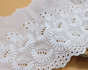 100% Cotton lace trim retro style floral scalloped lace trim by the yard 7.8" wide sewing lace supplies embroidered lace trim