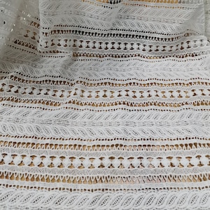 Vintage Crochet Stripe Lace Fabric, Off white Cotton Guipure Fabric with Stripe Pattern, Retro Hollowed Lace Fabric, By 1 Yard