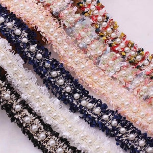 Colorful Beaded Lace Trim, Beaded Ribbon, Pearls Ribbon, Beaded Ribbon Trim for Home Decor, Bridal Dress, Millinery, Scarf, Costumes Design