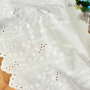 1 Yard Vintage Beige Feather Floral Embroidery Eyelet Cotton Lace Trim for Skrit, Dress, Cuff, Curtain, Costume