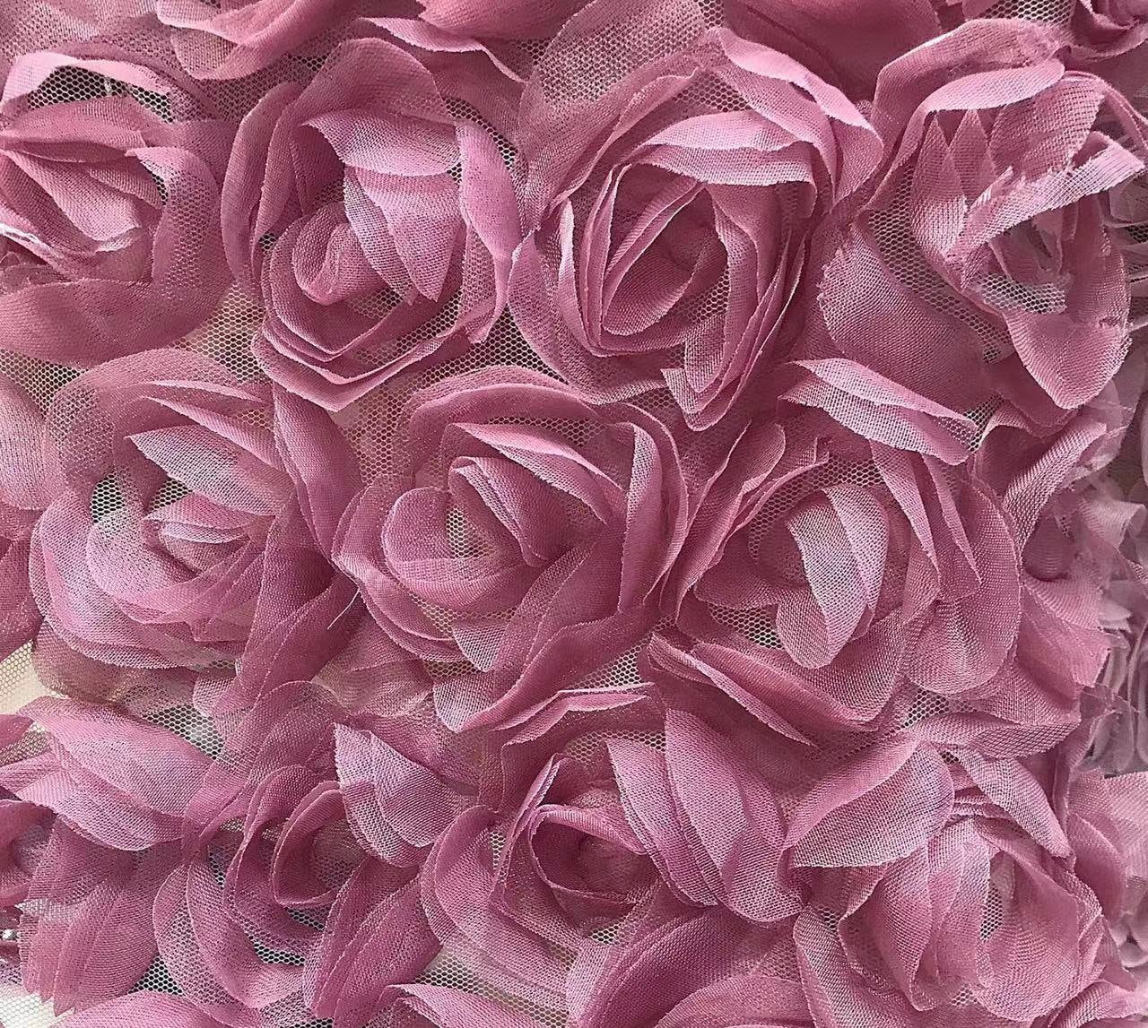 3d Blossom Roses Tulle Fabric , Floral Embroidery Fabric for Evening ...