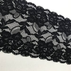 Vintage Style Schwarz Stretch Spitzenbesatz,Bengenspitze mit Doppelkante, bestickter Blumen Spitzenbesatz,Lingerie Trim Stoff