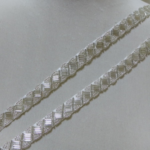 Exquisite Silver Beaded Lace Trim for Wedding Sash, Bridal Straps, Headbands, Costume or Wedding Applique, by 1 yard