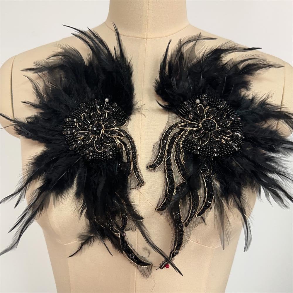 fawn black feather skirt bodycon dress Golden Radiance- Tassel Bodycon Mini Feather Dress – Becca Shania main image 0