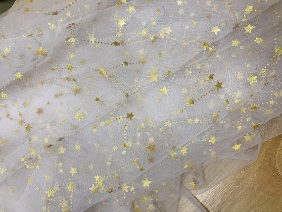 Print Gold Small Stars Tulle Lace Fabric Glitter Mesh for Party Dress, Tutu  Dress, Evening Ball