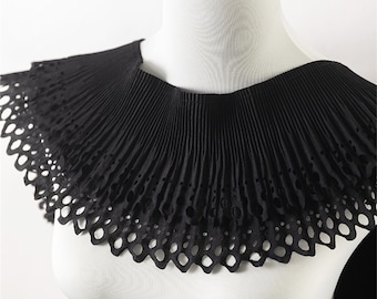 1 Yard Black Ruffle Lace Trim with Hollowed Borders, Pleated Lace for Cuff, Costume Design, Dressmaking