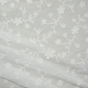 Fresh Cotton Lace Fabric, Cotton Embroidery Fabric with 3D Flowers Pattern, Bridal Lace Fabric, Dress Blouse Fabric, By 1 Yard