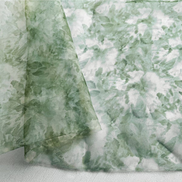 Tissu organza ombré vert, tissu organza transparent à imprimé floral pour robe de bal, création de mode, bandeau, robe de soirée