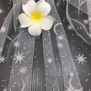 Glitter Moon Star Lace Fabric with Printed Rhinestones Soft Tulle Fabric For Baby Tutu Dress, Gowns, Wedding Veil, Home Decoration By Yard