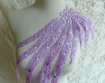 Lavender color, venice lace applique, bridal applique, lavender applique lace trim