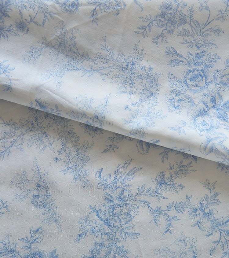 Unique Blue Floral Print Cotton Fabric, Vintage Style Cotton Lace Fabric for Boho Dress, Tablecloth, Costume Design, Skirt, Gown
