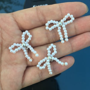 5 /10 Pieces Cute Small Pearl Knot Applique, Pearls Beads Bow-knot Applique for Earrings, Gown Decor,  Costume, Bags, Shoes, Sewing Supplies