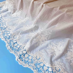 Cotton Embroidery Fabric, Cotton Lace Fabric with Crochet Embroidery Borders, Cotton Fabric for Bridal Dress, Blouse, Tablecloth, Weddings