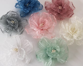 7 Colors 3D Organza Flower Applique Patch for Bridal Hair Flowers, Wedding Gown, Veil, Headband, Dress Decor