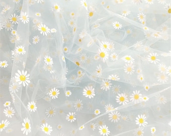 Daisy Lace Fabric, Daisy Print Tulle Mesh Lace Fabric, Daisy Floral Lace Fabric for Doll dress, Tutu Dress, Backdrop, Decoration