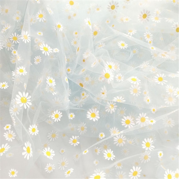 Daisy Lace Fabric, Daisy Print Tulle Mesh Lace Fabric, Daisy