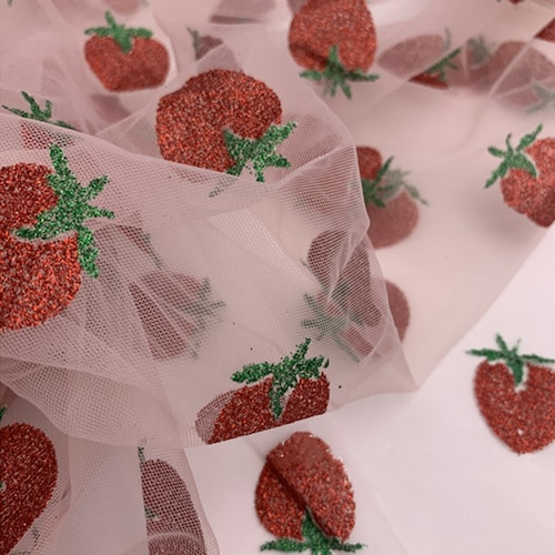 Sweet Strawberry Lace Fabric, Glitter Sequin Strawberry Tulle Fabric for  Summer Dress, Flower Girl Dress, Veil, Baby Dress, Girls Pink Dress - Etsy