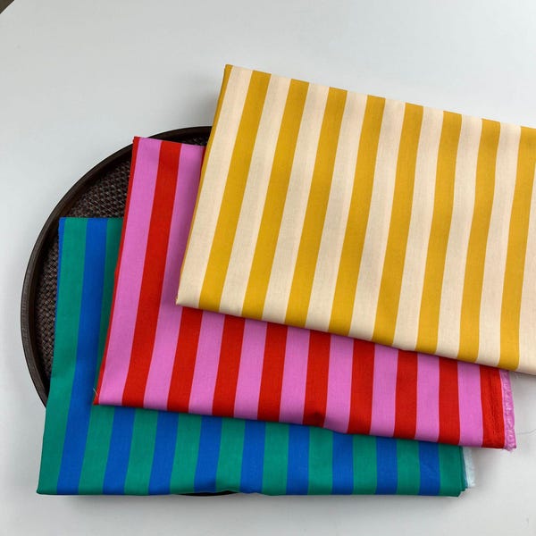 Bright Stripes Cotton Fabric for Blouse, Tops, Dress, Curtains, Table Cover, Hair Bands, Sewing