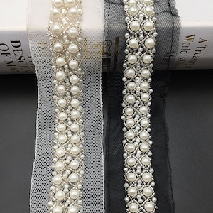 Ivory Perlen Perlen Spitzenbesatz, Perlen Perlen Spitzenbesatz, Braut Schärpe Spitze, Hochzeit Gürtel Spitze, Kopfschmuck Spitze, Kleid Dekor Zierleisten