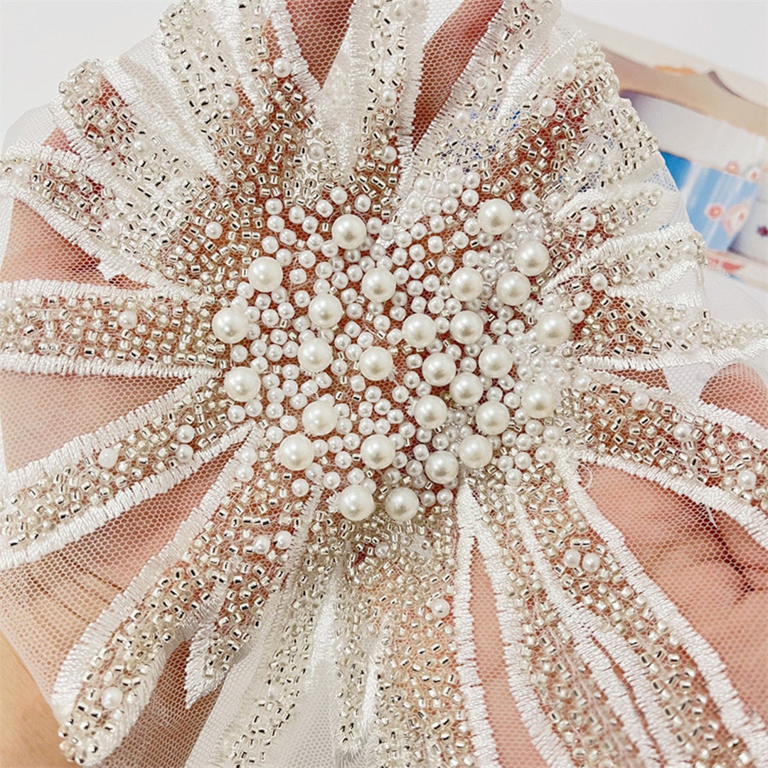 Beaded Lace Patch, Pearl Lace Patch, Beaded Applique, Pearl Beaded ...