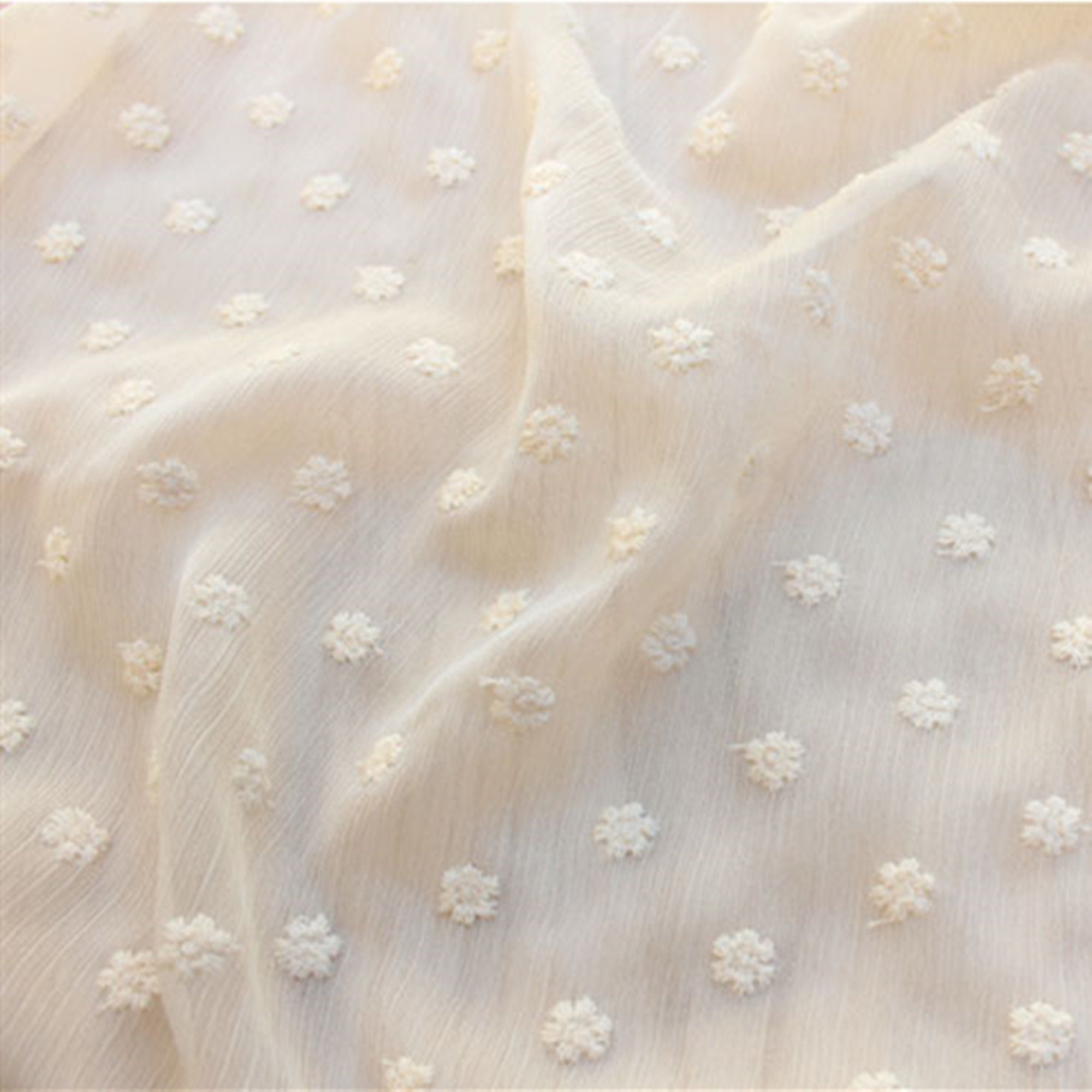 Beige Chiffon Fabric Elegant Flowers Floral Embroidery - Etsy