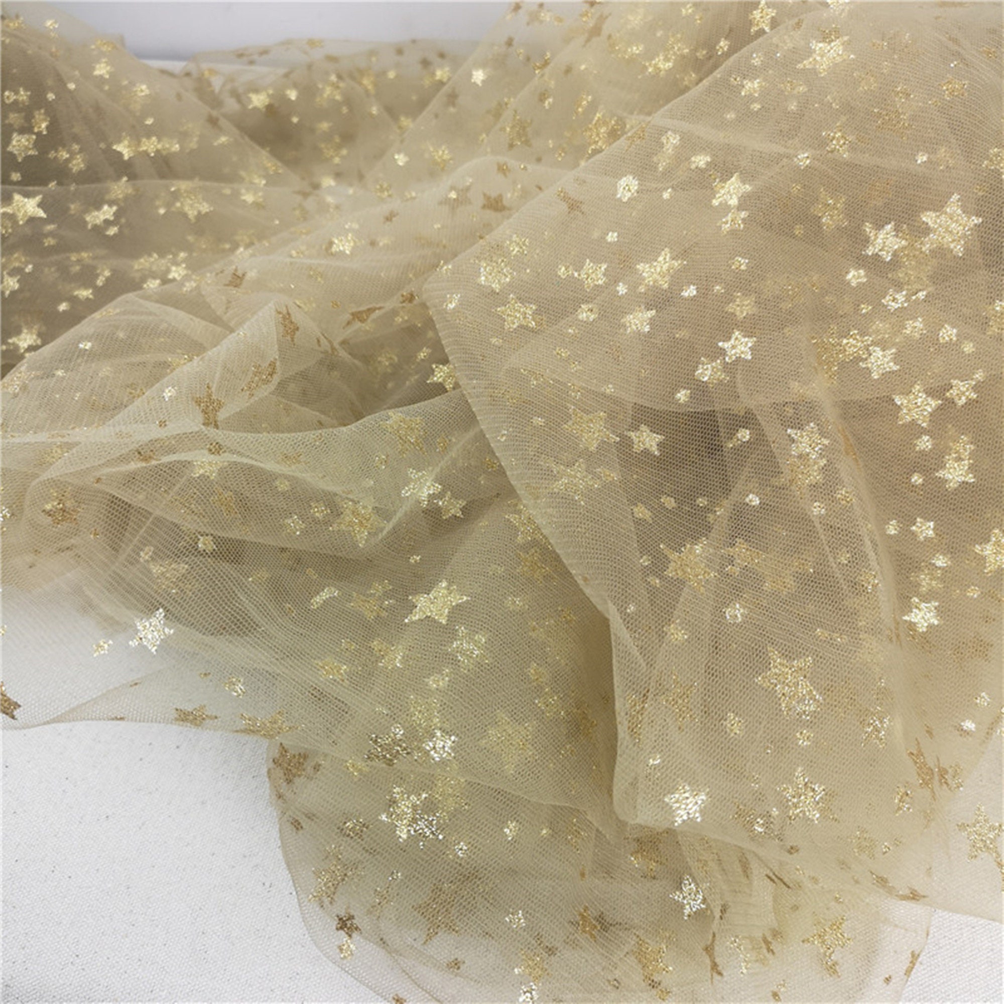 Glitter Star Tulle Fabric Gold Star Lace Fabric Sparkling Etsy