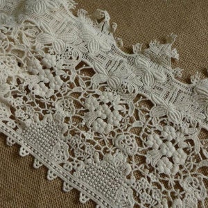 8.54&quot; Wide Beige Cotton Crochet Lace Trim, Hollowed Floral Lace Trim, Classic Cotton Trim, Costume Supplies