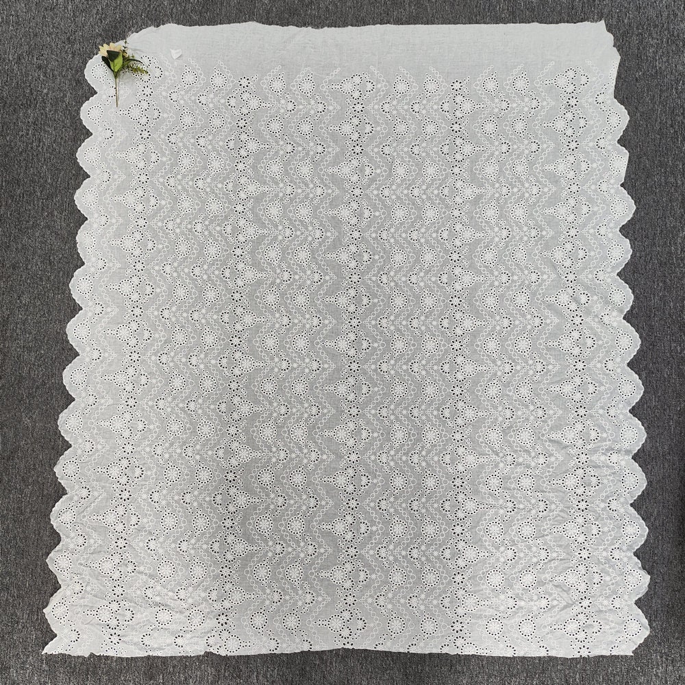 Vintage Embroidered Lace Fabric, Cotton Fabric With