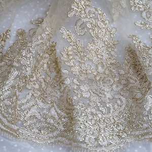 Gold Lace Fabric, Alencon Lace Fabric, Gorgeous Gold Corded Embroidery ...