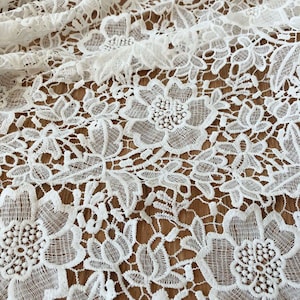 Retro Guipure Lace Fabric, Hollowed Floral Lace Fabric, Crochet Lace Fabric, Bridal Lace Fabric for Wedding Gown, Prom Dress