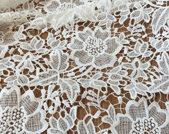 Retro Guipure Lace Fabric, Hollowed Floral Lace Fabric, Crochet Lace Fabric, Bridal Lace Fabric for Wedding Gown, Prom Dress