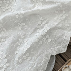 Off White 3D Flowers Bud Embroidery Cotton Fabric, Embroidered Cotton Lace Fabric, Cotton DIY Craft Sewing Supplies, Sold By the Yard