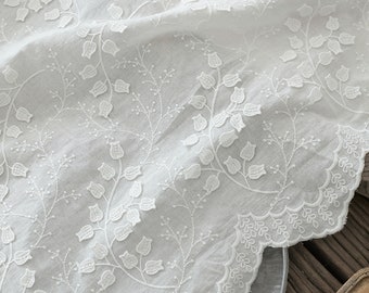 Tissu en coton blanc cassé avec fleurs 3D à broder, dentelle de coton brodée, fournitures de couture pour travaux manuels en coton, vendu par mètre