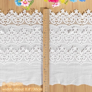 8.66" Wide Black Lace Trim, Crochet Floral Embroidery Cotton Lace Trim, Hollowed Edging Trim for Costume Supplies, Dress Hem, Cuffs B-off white