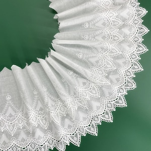 Off white Cotton Lace Trim, Double Layers Scalloped Cotton Lace Trim, Embroidery Cotton Lace with Hollowed Edge, Cotton Trim By Yard