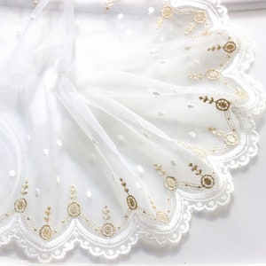 15 cm breiter Goldfaden bestickt, weißes Tüllspitzenband für Schleier, Spitze, Kleid, Rand, Hochzeitszubehör, Brautkleid, Stirnband