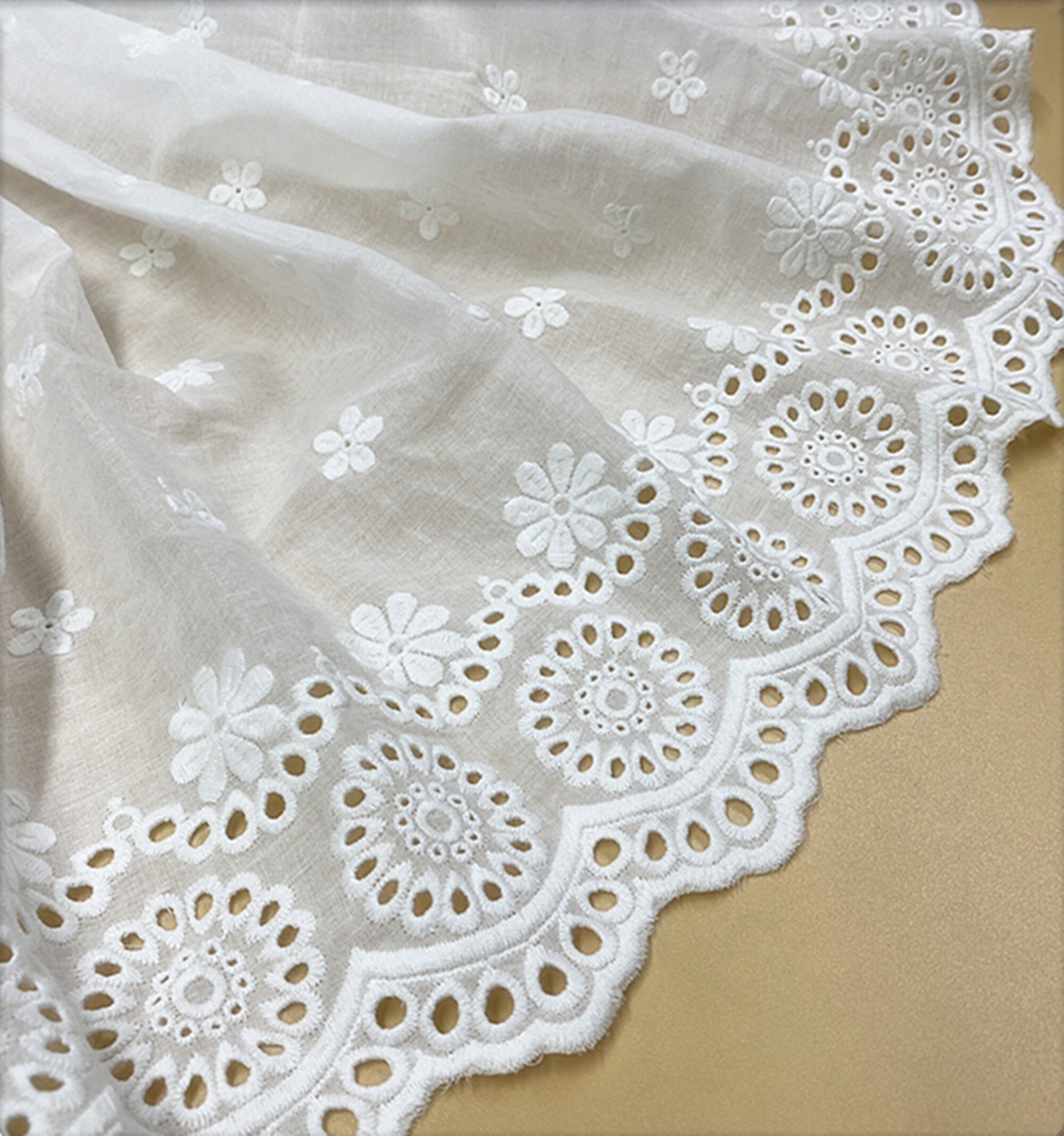 Off white cotton lace fabric cotton fabric with eyelet | Etsy