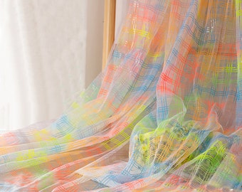 Bunte Gitter Spitze Stoff Regenbogen Ombre Gitter Muster Druck Tüll Stoff Für Mädchen Kleid Tutu Kleid Hochzeitskleid Brautschleier 1 Yard