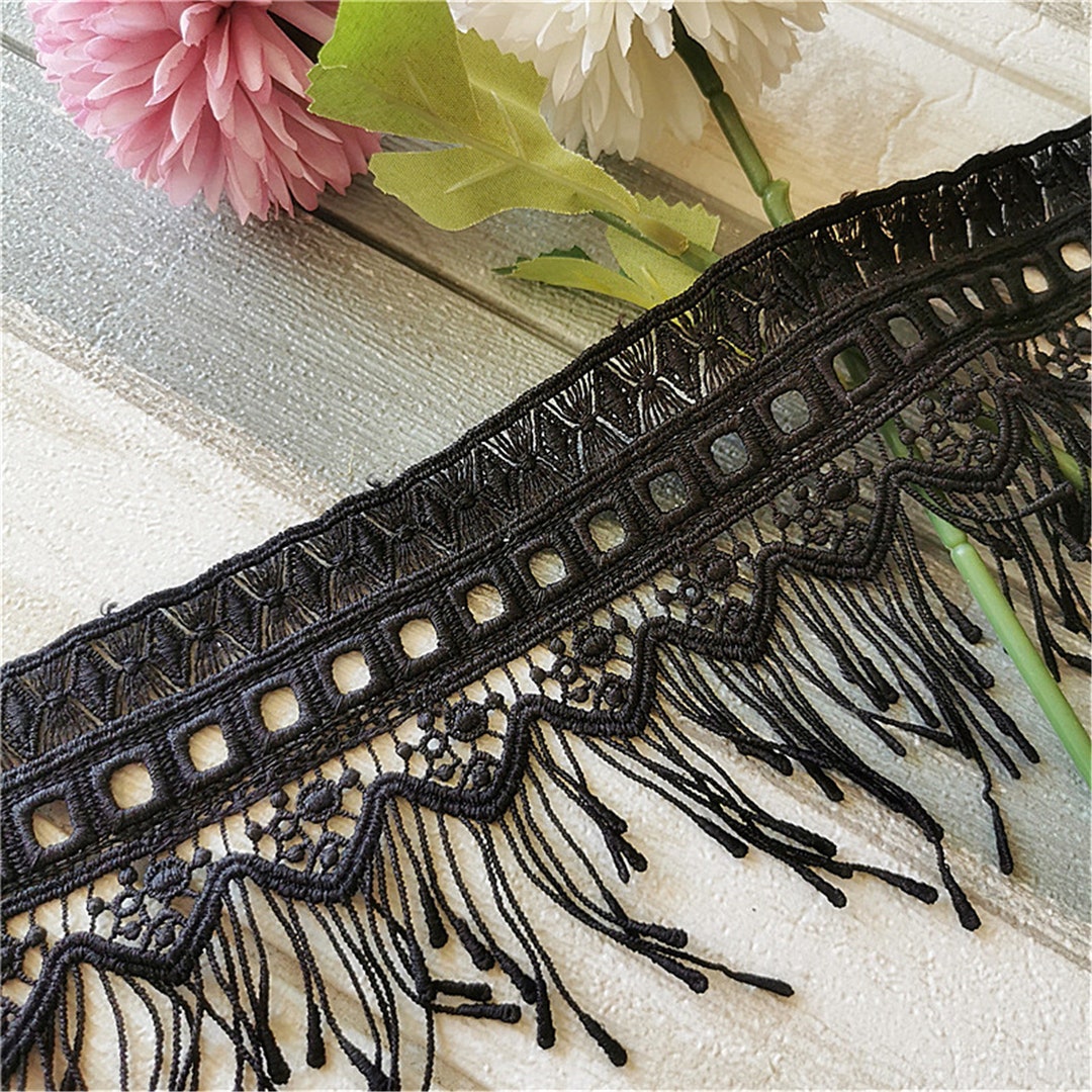 Black Lace Trim, Irregular Tassel Lace Trim, Fringe Lace Trimming for ...