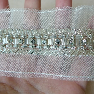 New Crystal Beaded Trim, Rhinestone Mesh Lace Fabric Trim, Beading Trim For Bridal Sash, Wedding Belt