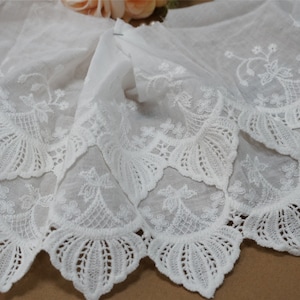 Off white Eyelet Scalloped Embroidery Cotton Lace Trim 7.3&quot; wide for Skirts, Doll Outfits, Costumes, DIY Sewing Crafts