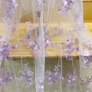 Light Purple Lace Fabric, Floral Embroidery Gauze Mesh Lace Fabric for Prom Gown, Spring Dress, Bridal Dress, Wedding Veil, By 1 Yard