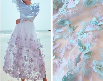 Tessuto in pizzo a farfalla 3D, tessuto in pizzo a farfalla ricamato, tessuto in tulle a rete a farfalla per matrimonio, abito, gonna, artigianato, arredamento per la casa