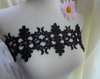 Retro style venice lace black scalloped hollowed lace trim for black bridal, applique, sashes, costumes design