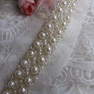 Ivory Beaded Jewelry Trim On Mesh Bridal Trim With Pearls Beading Trim Bridal Sash Bridal Belt image 5